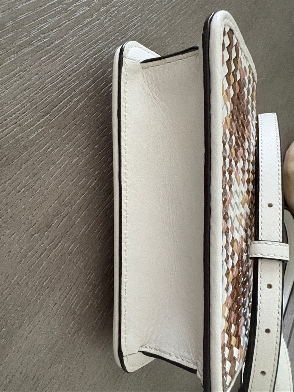Tory Burch Woven White, Brown & Pink Mini Top-Handle Bag - Picture 6 of 8